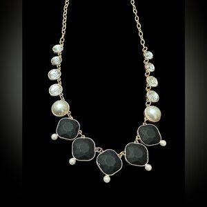 Isaac Mizrahi pearl, black, and rhinestone necklace NWT